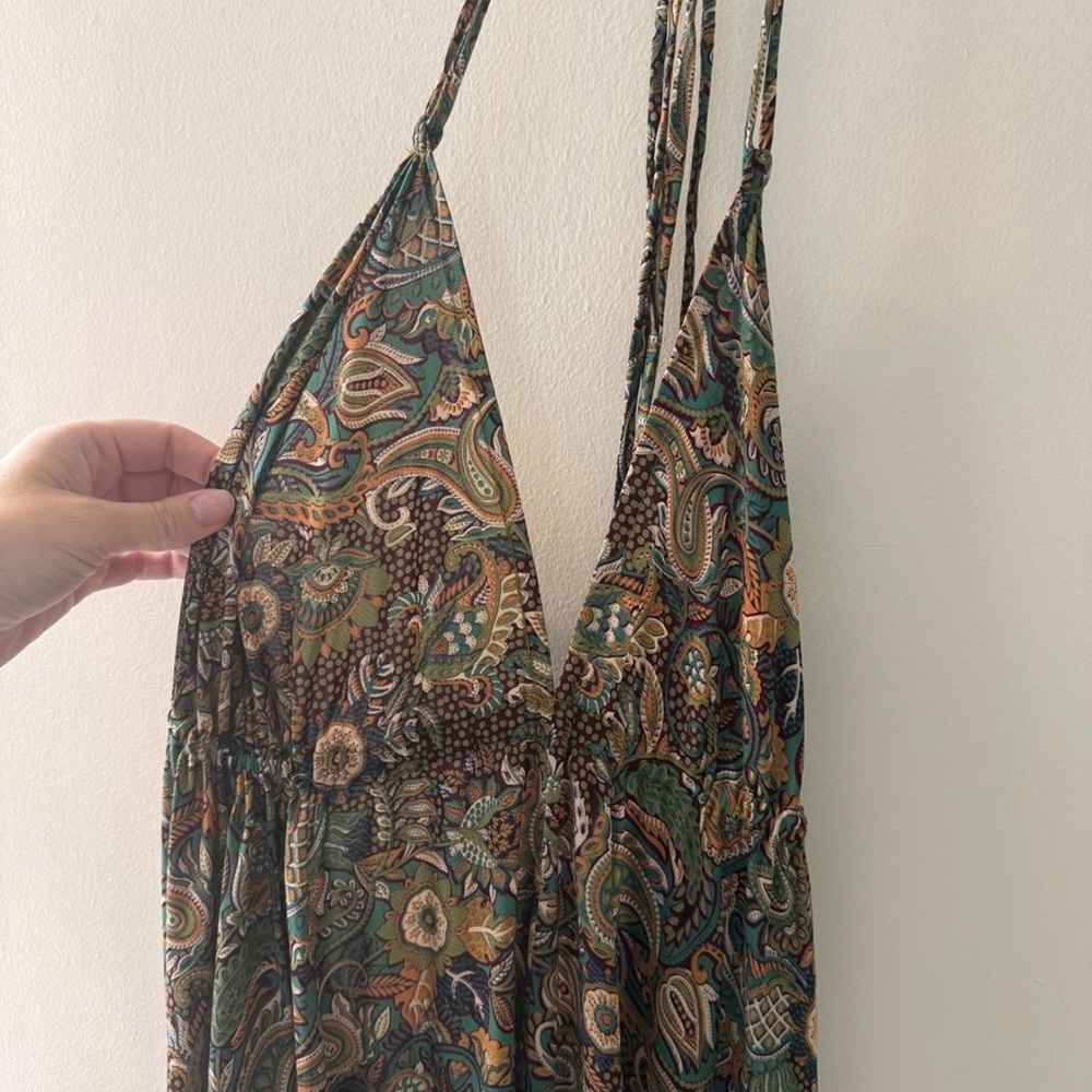 Y2K Paisley V-Neck Maxi Dress in Teal and Brown - Picture 2 of 3